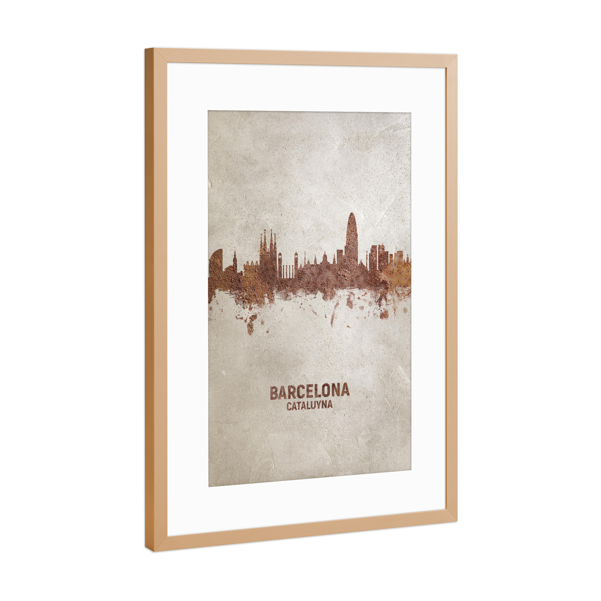 Poster mit Rahmen Kupfer "Barcelona Spain Rusty Skyline" artboxONE - Städte / Barcelona - Barcelona,Barcelona skyline,Rust