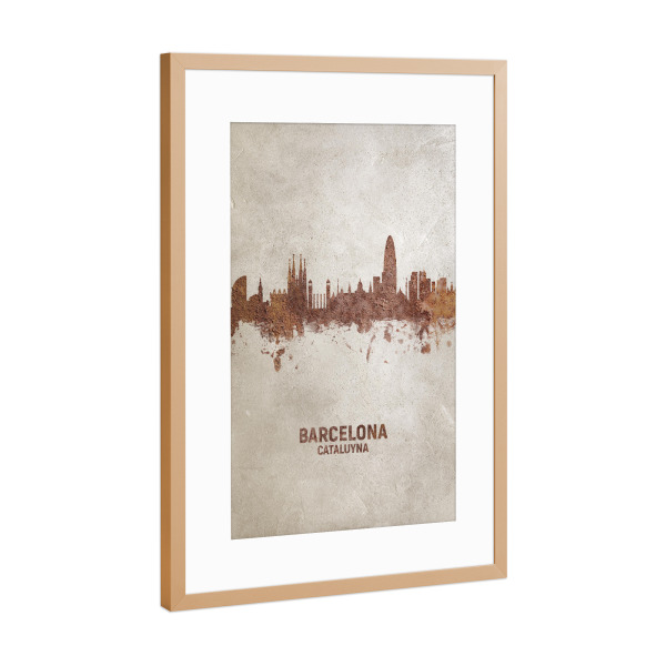 Poster mit Rahmen Kupfer "Barcelona Spain Rusty Skyline" artboxONE - Städte / Barcelona - Barcelona,Barcelona skyline,Rust