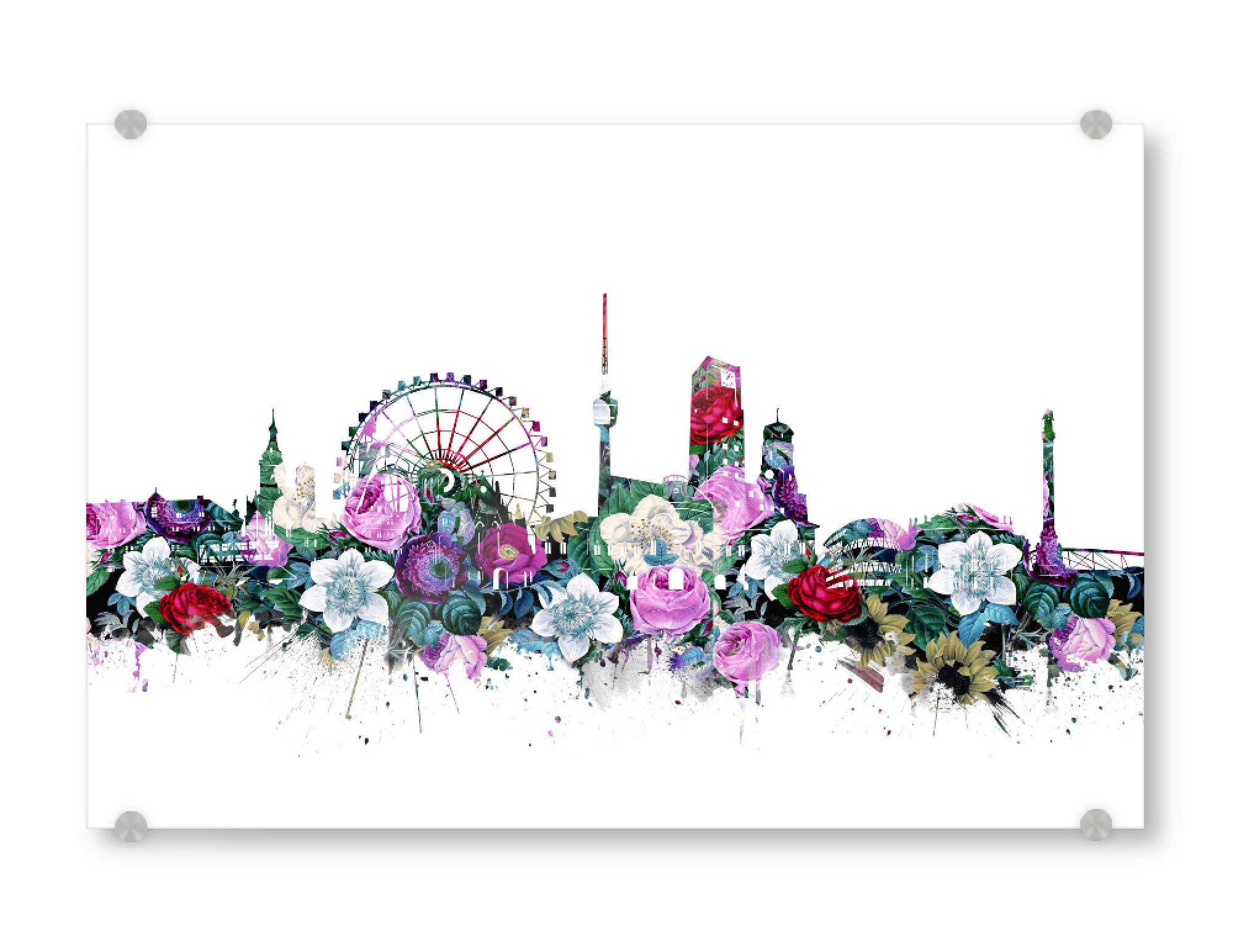 Acrylglasbild "Stuttgart city skyline floral" artboxONE - Städte,Reise,Floral,Architektur,Städte / Stuttgart