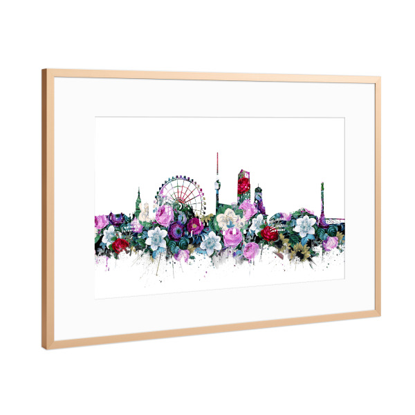 Poster mit Rahmen Kupfer "Stuttgart city skyline floral" artboxONE - Städte,Reise,Floral,Architektur,Städte / Stuttgart