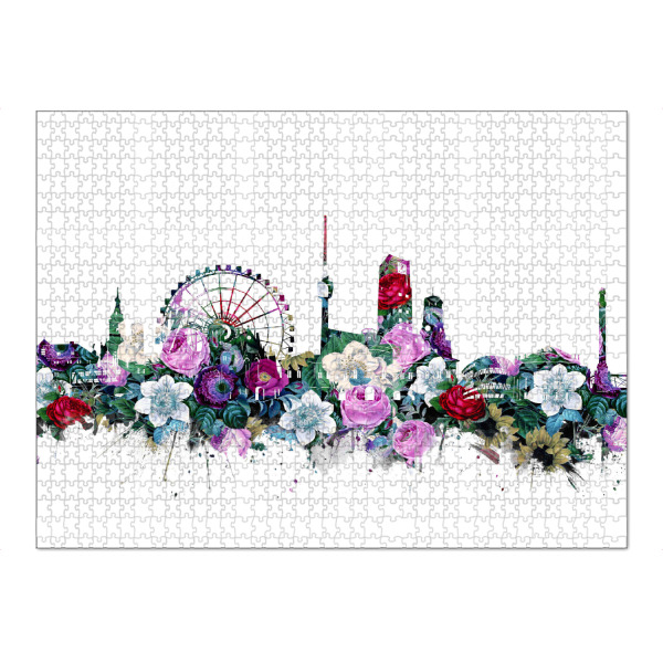 Puzzle Ravensburger "Stuttgart city skyline floral" artboxONE - Städte,Reise,Floral,Architektur,Städte / Stuttgart