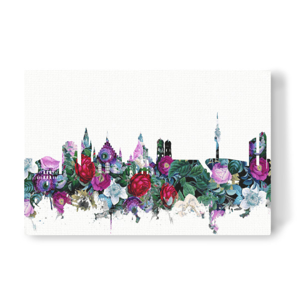 Leinwandbild "Munich city skyline floral" artboxONE - Städte,Städte / München,Reise,Floral,Architektur