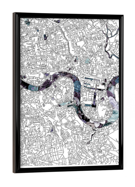 Poster mit schwarzem Rahmen "London city map floral" artboxONE - Städte,Städte / London,Typografie,Reise,Schwarzweiß,Kartografie