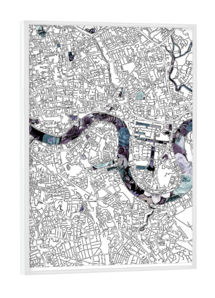 Poster mit weißem Rahmen "London city map floral" artboxONE - Städte,Städte / London,Typografie,Reise,Schwarzweiß,Kartografie
