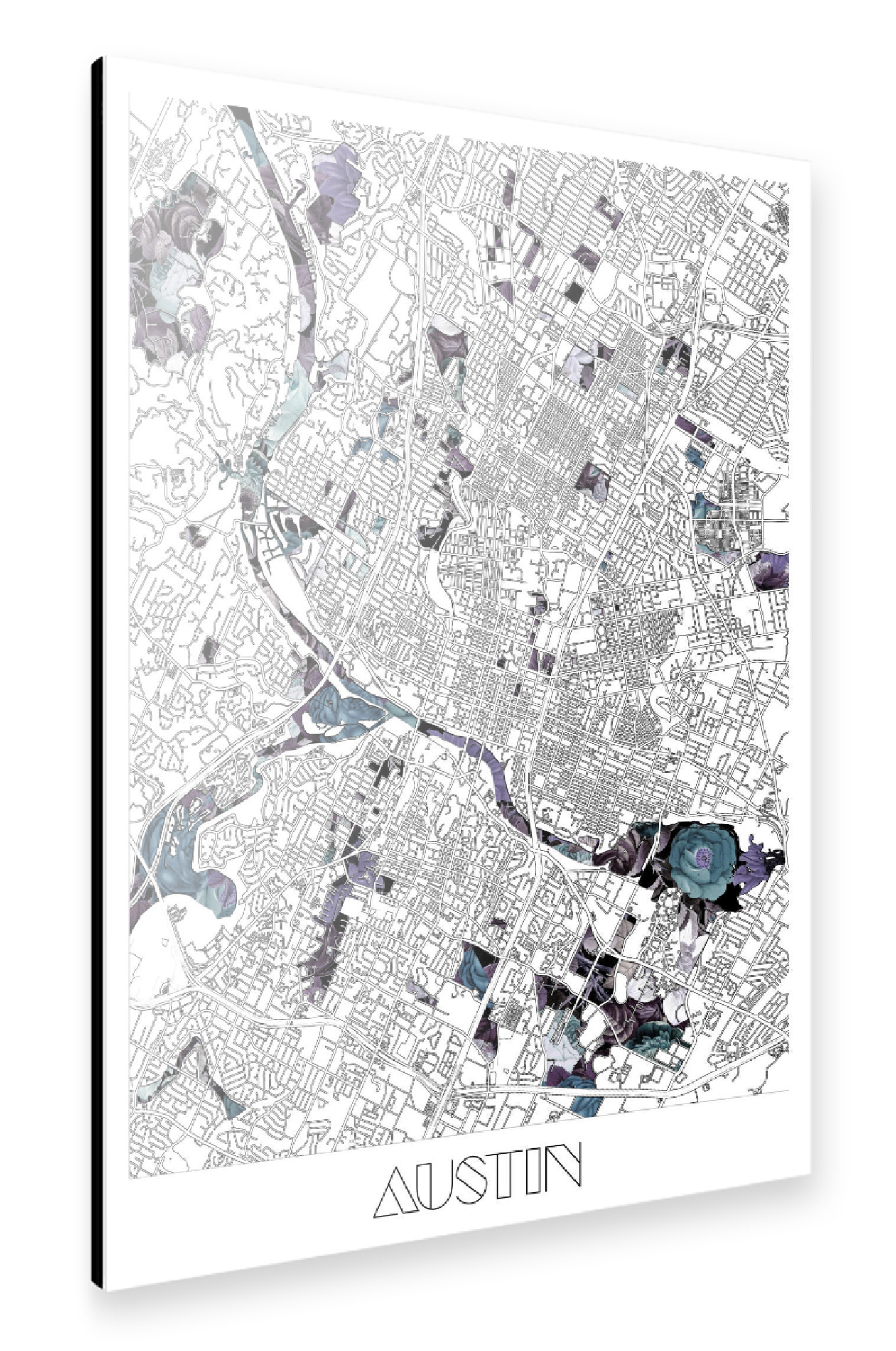 Alu-Dibond "Austin city map floral" 30x20 cm artboxONE