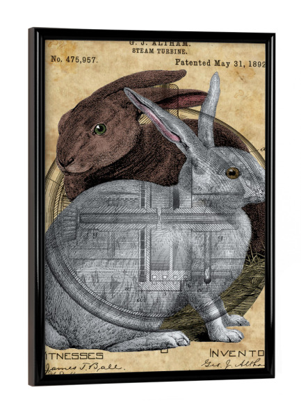 Poster mit schwarzem Rahmen "Hase Paar" artboxONE - Tiere - Tier,Antik,Vintage,Hase,Wald,Viktorianisch,Steampunk,Entwurf