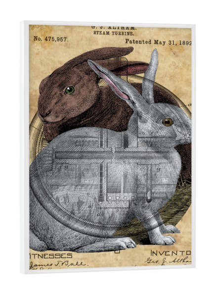 Poster mit weißem Rahmen "Hase Paar" artboxONE - Tiere - Tier,Antik,Vintage,Hase,Wald,Viktorianisch,Steampunk,Entwurf