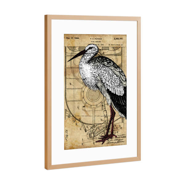 Poster mit Rahmen Kupfer "Steampunk Storch" artboxONE - Tiere - Storch,Vogel,Tier,Steampunk,Antik,Entwurf
