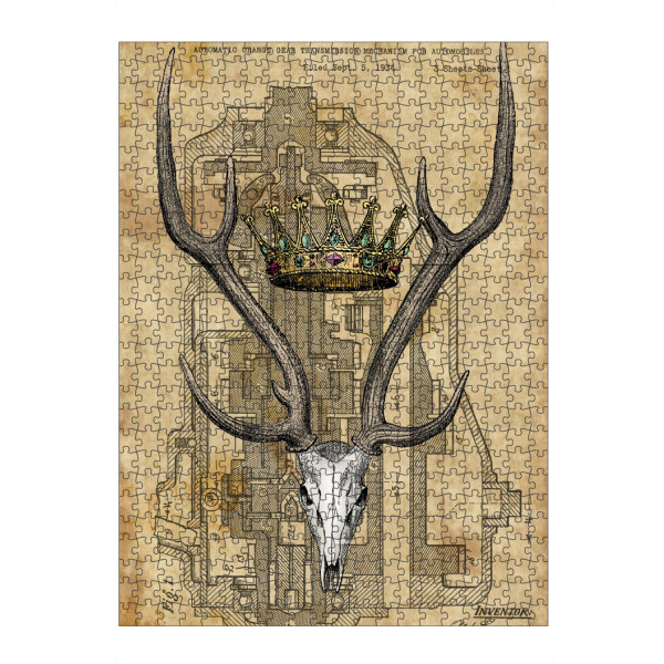 Puzzle Ravensburger "Hirschschädel und eine Krone" artboxONE - Tiere - Hirschschädel,Rehschädel,Reh,Hirsch,Tier,Krone,Steampunk,Königlich