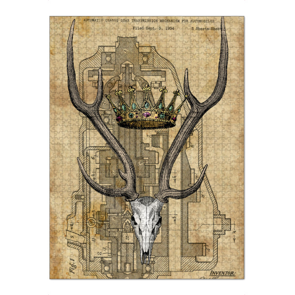 Puzzle Ravensburger "Hirschschädel und eine Krone" artboxONE - Tiere - Hirschschädel,Rehschädel,Reh,Hirsch,Tier,Krone,Steampunk,Königlich