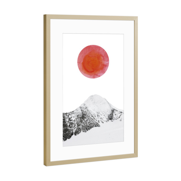 Poster mit Rahmen Gold "Sonnenuntergang überm Berg" artboxONE - Natur,Schwarzweiß,Fiktion