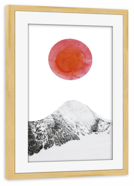 Poster mit Rahmen kiefer "Sonnenuntergang überm Berg" artboxONE - Natur,Schwarzweiß,Fiktion