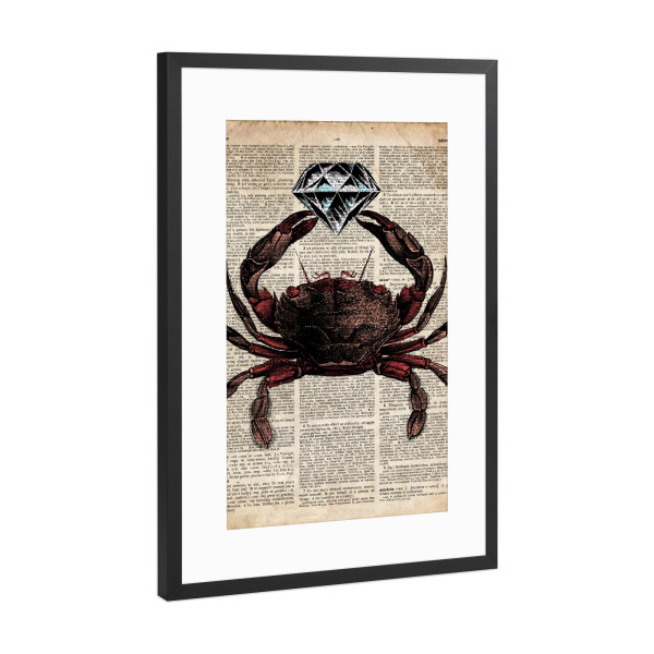 Poster mit Rahmen Schwarz (Metallic) "Krabbe - Wörterbuch" artboxONE - Tiere - Meer,Ozean,Wal,Nautisch,Antik,Wörterbuch,Krabbe