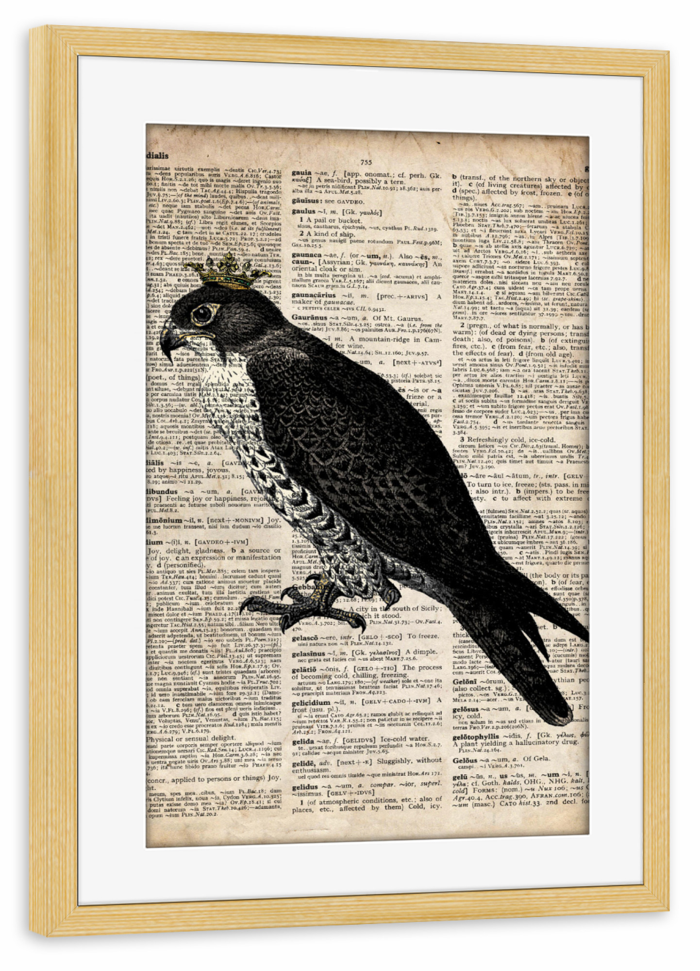Poster mit Rahmen kiefer "Falke in einer Krone" artboxONE - Tiere - Vogel,Tier,Königin,Königlich,Wörterbuch,Antik,Krone,Falke