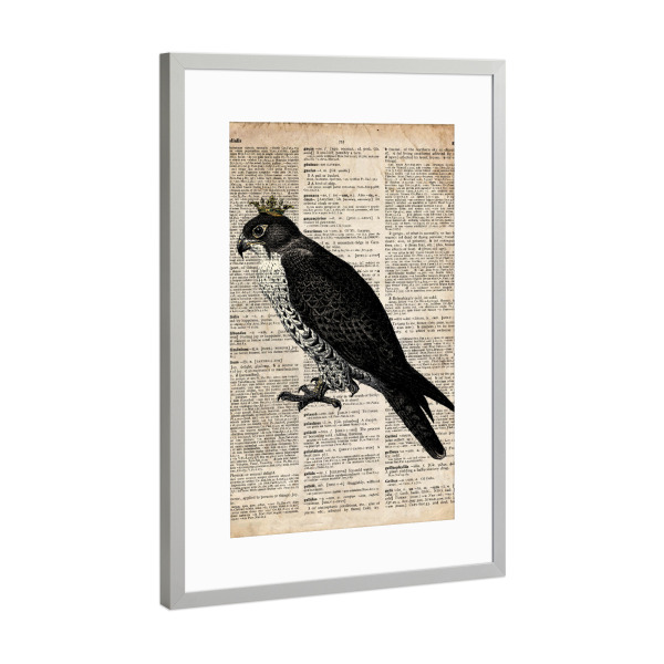 Poster mit Rahmen Silber "Falke in einer Krone" artboxONE - Tiere - Vogel,Tier,Königin,Königlich,Wörterbuch,Antik,Krone,Falke