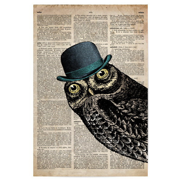 Poster 30x20 cm "Herr Eule - Wörterbuch" artboxONE - Tiere - Eule,Vogel,Tier,Wörterbuch,Antik,Vintage,Herr,Gentleman,Eule in einem hut