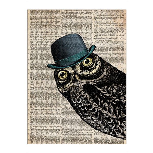 Puzzle Ravensburger "Herr Eule - Wörterbuch" artboxONE - Tiere - Eule,Vogel,Tier,Wörterbuch,Antik,Vintage,Herr,Gentleman,Eule in einem hut