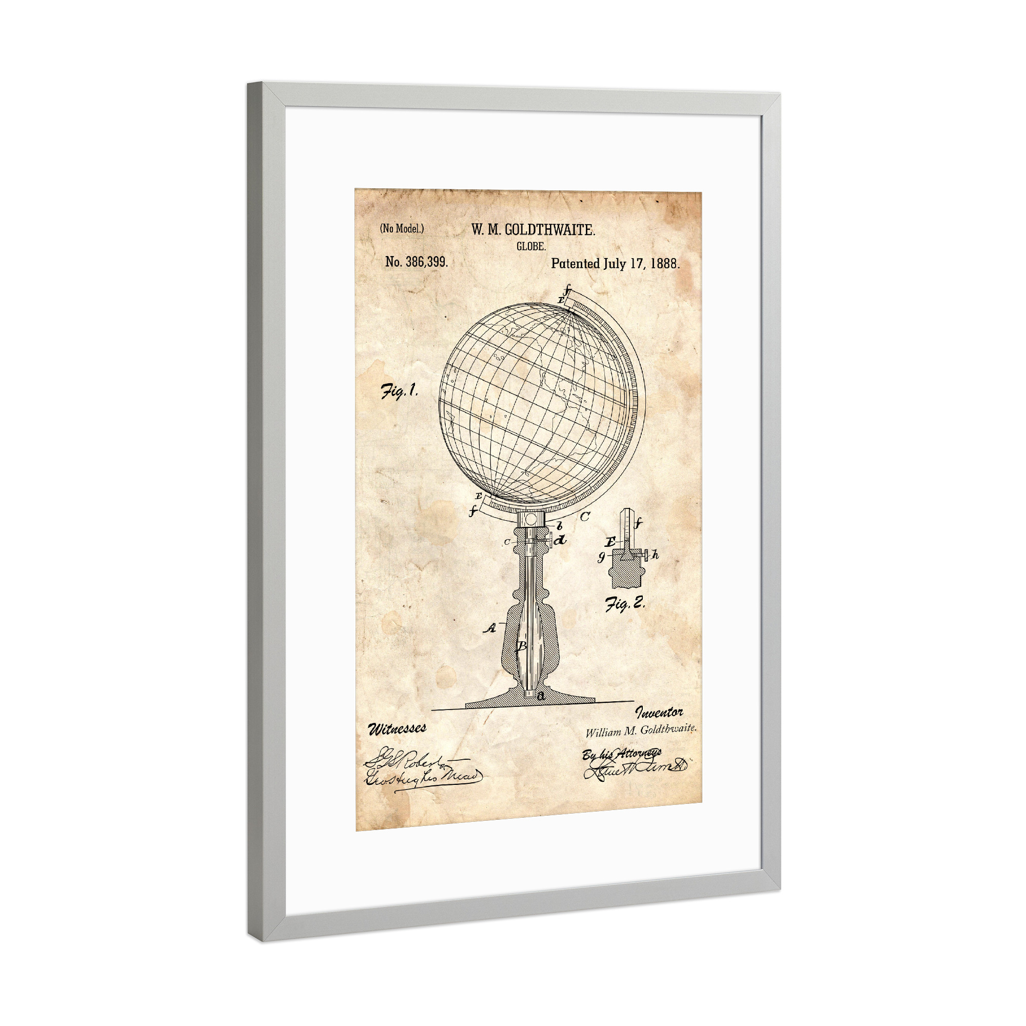 Poster mit Rahmen Silber "Globus Blaupause (Antik)" artboxONE - Reise