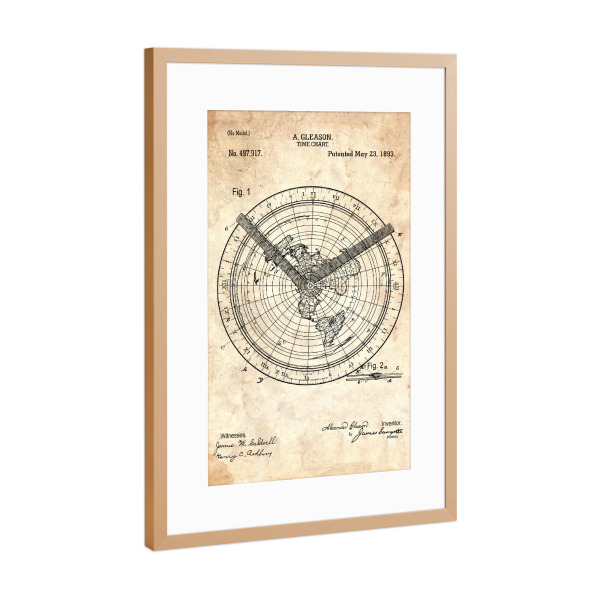 Poster mit Rahmen Kupfer "Reise - Zeitzonenkarte (Antik)" artboxONE - Reise
