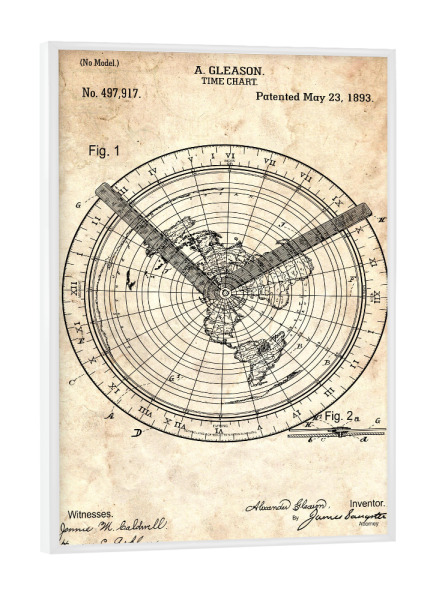 Poster mit weißem Rahmen "Reise - Zeitzonenkarte (Antik)" artboxONE - Reise