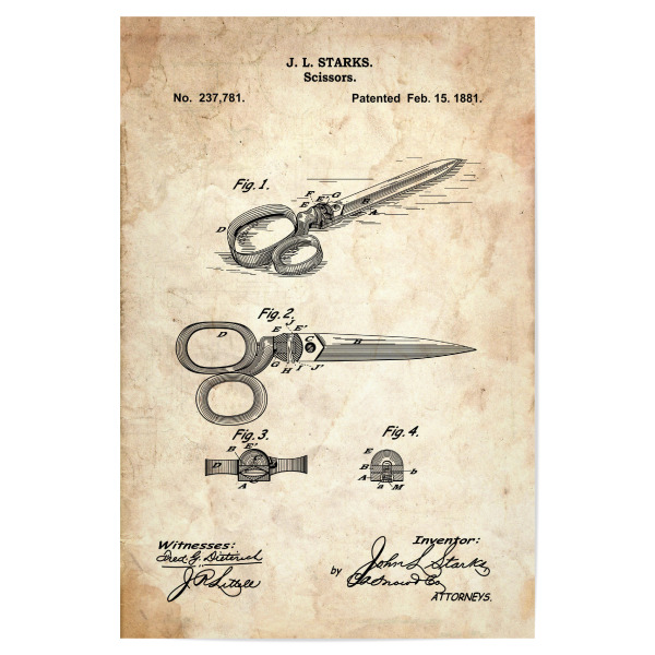 Poster 30x20 cm "Retro Schere Entwurf (Antik)" artboxONE - Fashion - Blaupause,Retro,Vintage,Schere,Entwurf,Schneidern,Nähen,Fashion