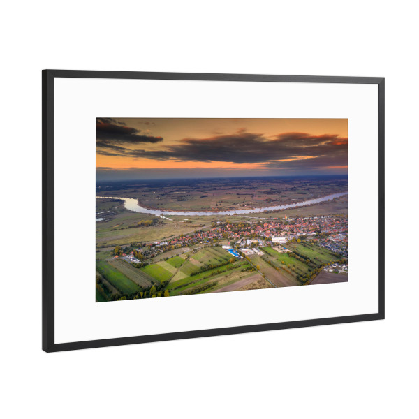 Poster mit Rahmen Schwarz (Metallic) "Luftbild Bleckede Elbe" artboxONE - Städte,Natur