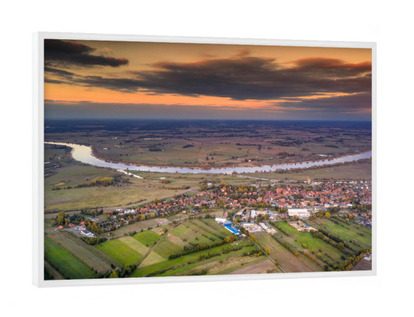 Poster mit weißem Rahmen "Luftbild Bleckede Elbe" artboxONE - Städte,Natur