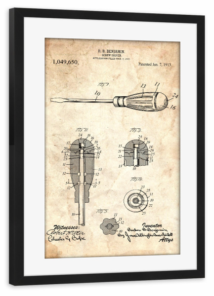 Poster mit Rahmen schwarz "Schraubendreher Patent (Antik)" artboxONE - Für Papa