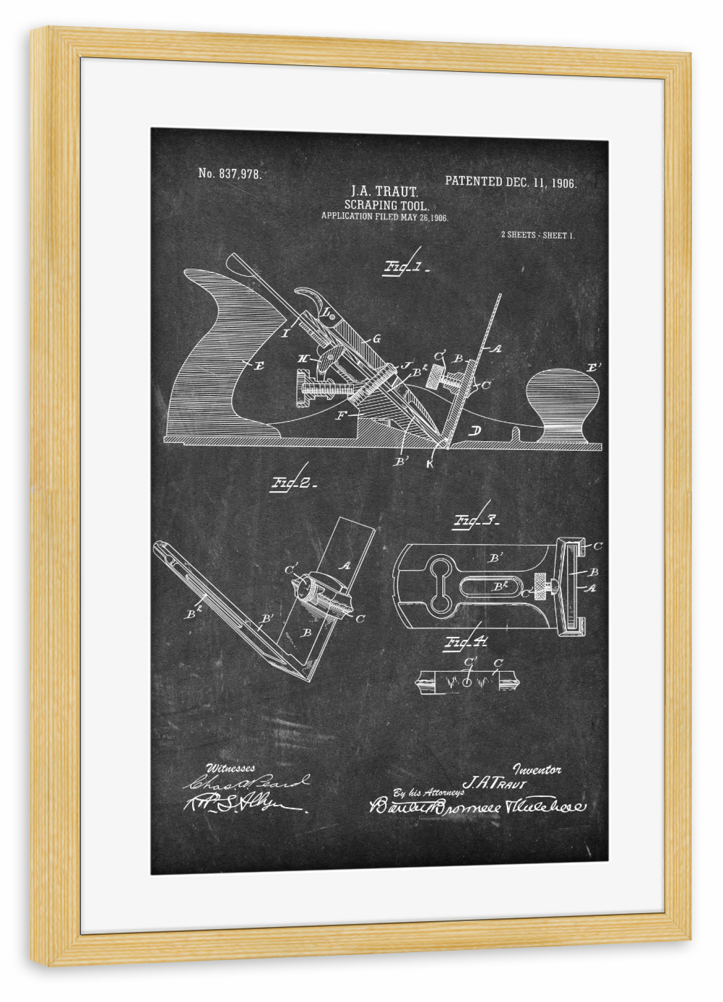 Poster mit Rahmen kiefer "Hobel Patent (Tafel)" artboxONE - Schwarzweiß,Für Papa