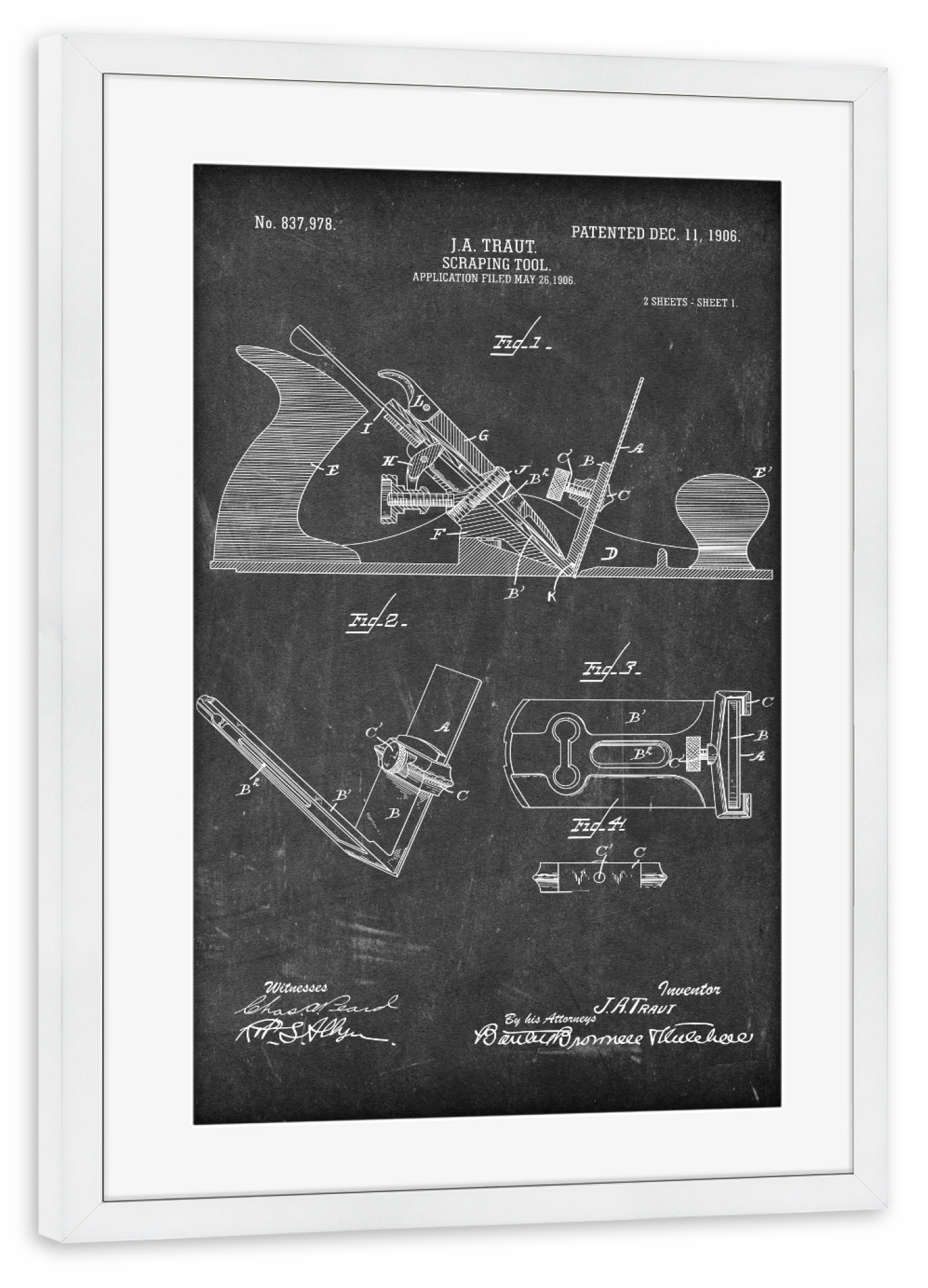 Poster mit Rahmen weiß "Hobel Patent (Tafel)" artboxONE - Schwarzweiß,Für Papa