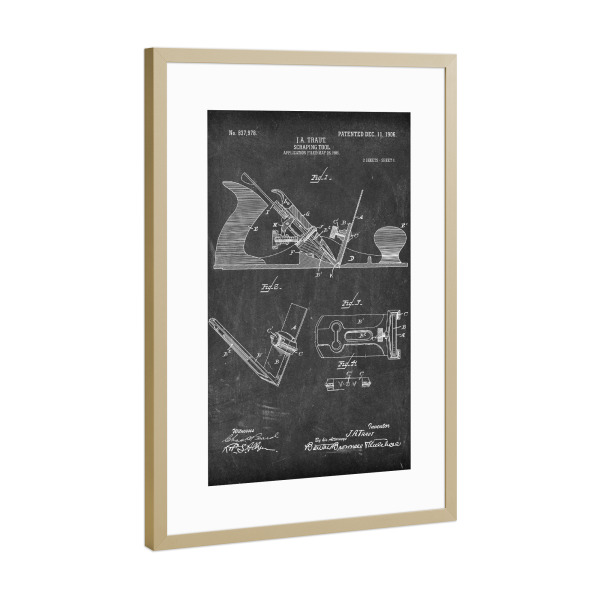 Poster mit Rahmen Gold "Hobel Patent (Tafel)" artboxONE - Schwarzweiß,Für Papa