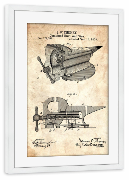 Poster mit Rahmen weiß "Schraubstock Patent (Antik)" artboxONE - Für Papa
