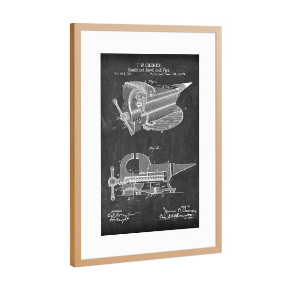 Poster mit Rahmen Kupfer "Schraubstock Patent (Tafel)" artboxONE - Schwarzweiß,Für Papa