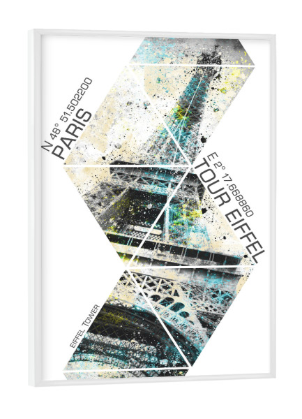 Poster mit weißem Rahmen "Koordinaten EIFFELTURM Modern Art" artboxONE - Städte / Paris - Paris,Kunst,Dekorativ