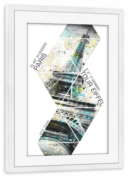 Poster mit Rahmen weiß "Koordinaten EIFFELTURM Modern Art" artboxONE - Städte / Paris - Paris,Kunst,Dekorativ