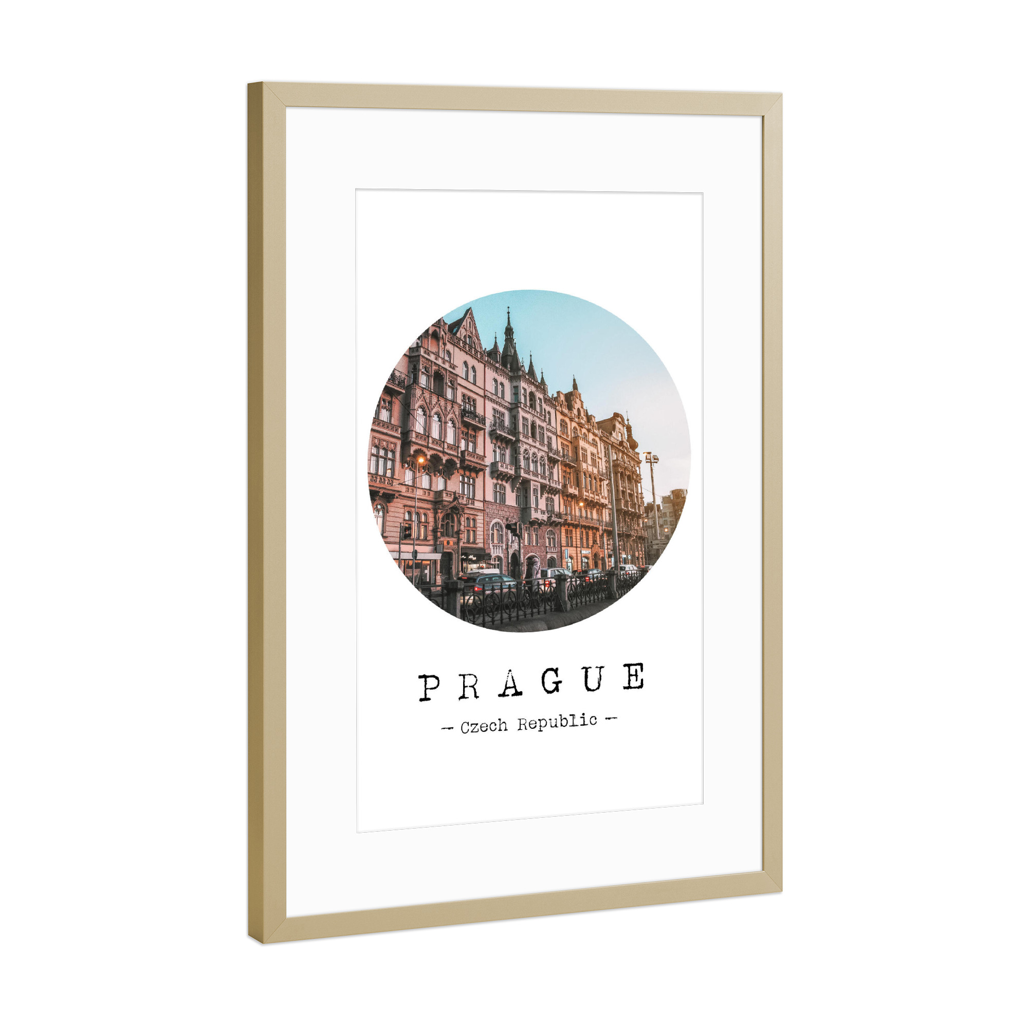 Poster mit Rahmen Gold "Colourful Prague" artboxONE - Städte - Travel,Europe,Old town,Architecture,Street