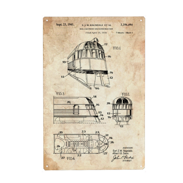 Metall Poster "Vintage Zug Patent (Antik)" artboxONE - Reise - Zug,Lokomotive,Eisenbahn,Bahn,Patent,Entwurf,Transport,Reise,Travel - Blechschild
