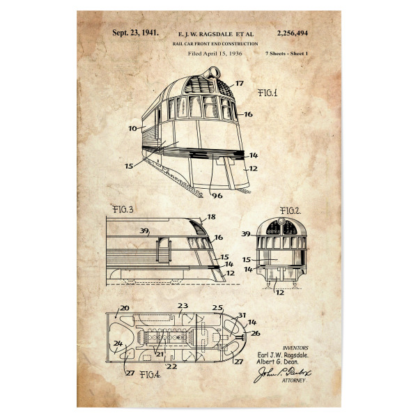 Poster "Vintage Zug Patent (Antik)" artboxONE - Reise - Zug,Lokomotive,Eisenbahn,Bahn,Patent,Entwurf,Transport,Reise,Travel