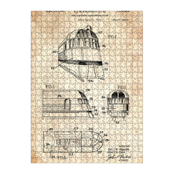 artboxONE Puzzle "Vintage Zug Patent (Antik)" artboxONE - Reise - Zug,Lokomotive,Eisenbahn,Bahn,Patent,Entwurf,Transport,Reise,Travel - Bild zug