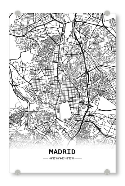 Acrylglasbild "Madrid Retro Map" artboxONE - Städte,Schwarzweiß,Kartografie - Retro,Map,Madrid