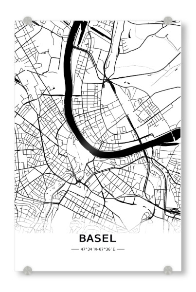 Acrylglasbild "Basel Retro Map" artboxONE - Schwarzweiß,Automobile,Kartografie - Retro,Map,Basel