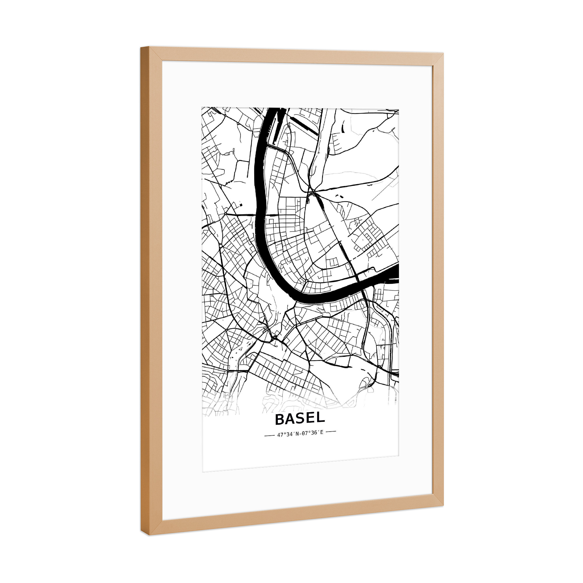 Poster mit Rahmen Kupfer "Basel Retro Map" artboxONE - Schwarzweiß,Automobile,Kartografie - Retro,Map,Basel