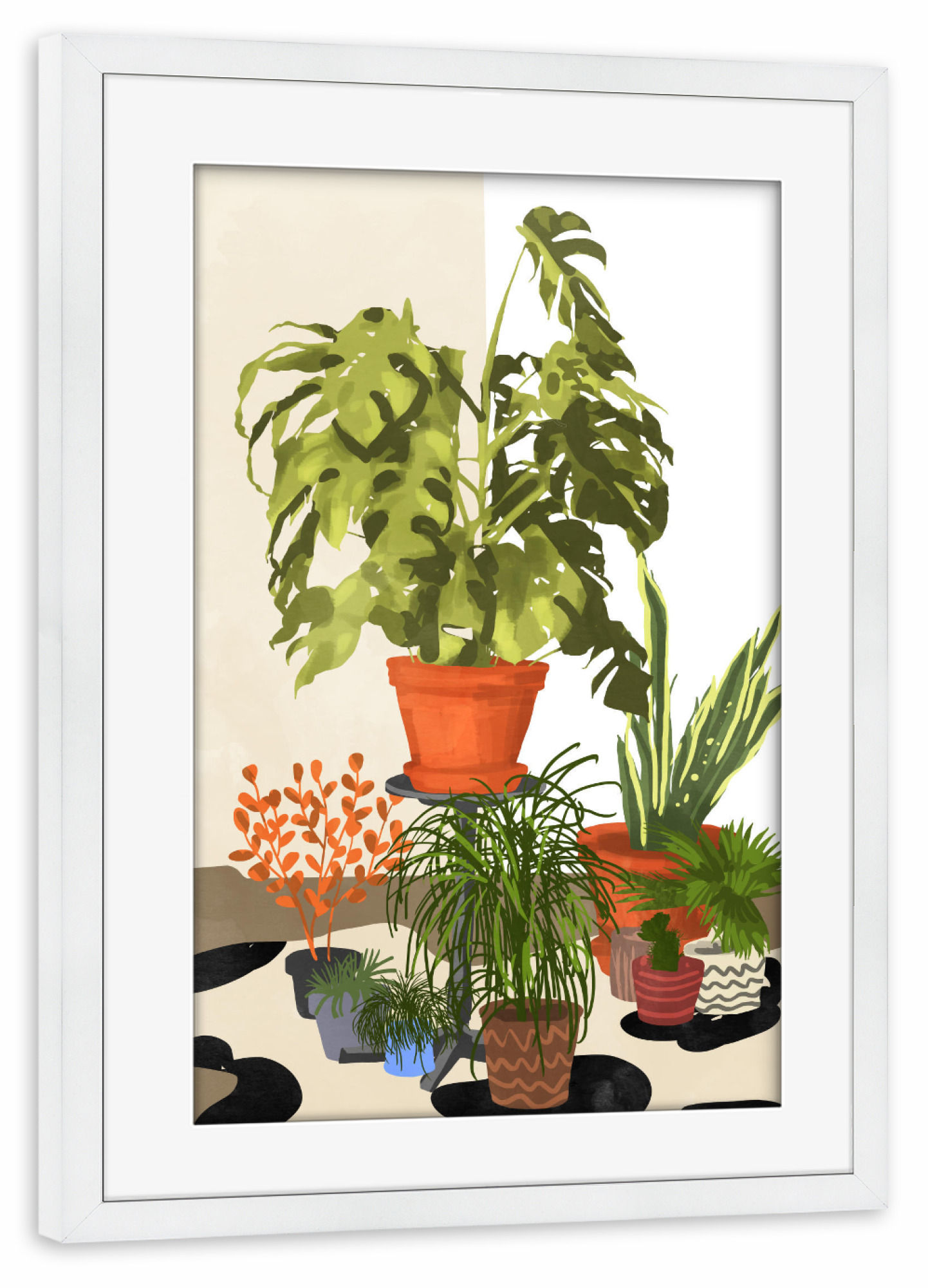 Poster mit Rahmen weiß "Plant Pots" artboxONE - Natur - Watercolor,Nature,Plants,Botanical,Leaves,Monstera,Home,Carpet,Interior,Interior design,Decor