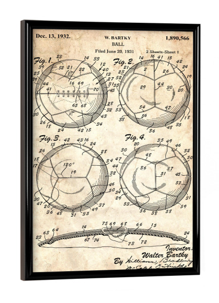 Poster mit schwarzem Rahmen "Fußball Blaupause (Antik)" artboxONE - Sport,Sport / Fußball