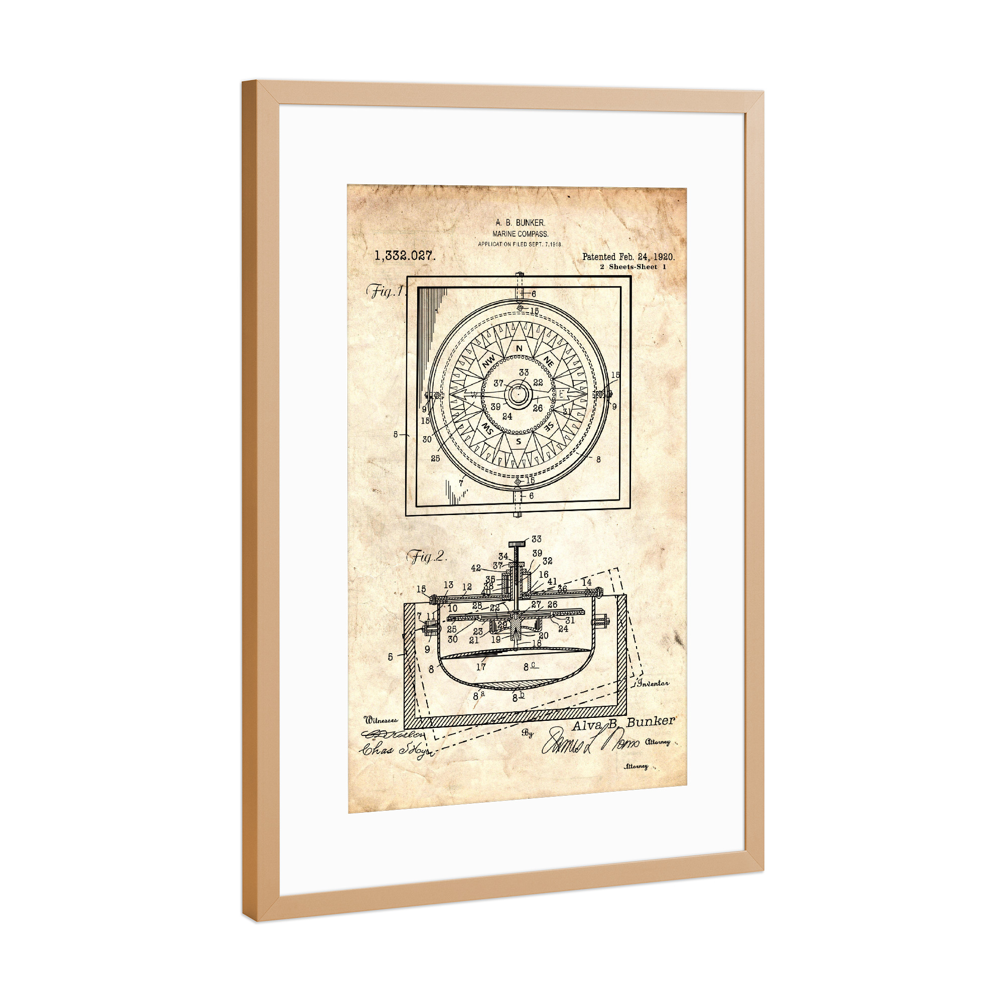 Poster mit Rahmen Kupfer "Nautischer Kompass (Antik)" artboxONE - Reise,Reise / Strand und Meer
