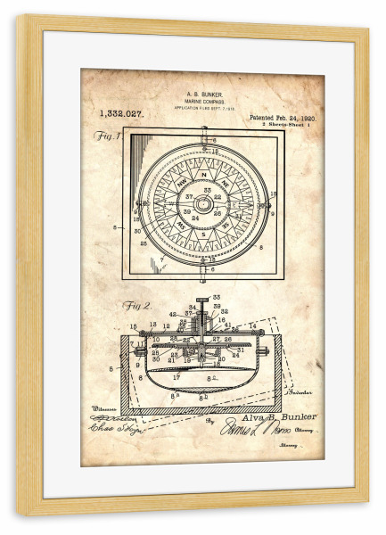 Poster mit Rahmen kiefer "Nautischer Kompass (Antik)" artboxONE - Reise,Reise / Strand und Meer