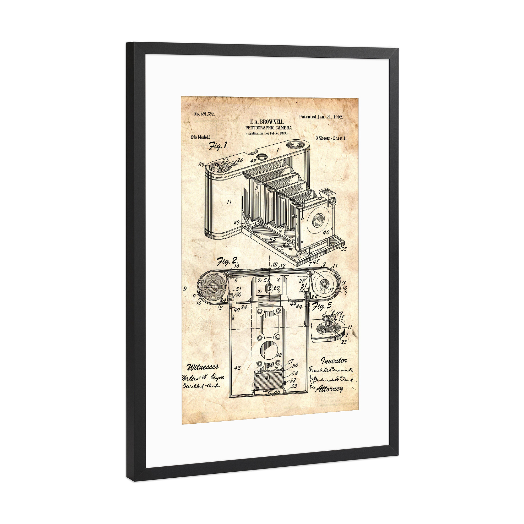 Poster mit Rahmen Schwarz (Metallic) "Retro Kamera Patent II (Antik)" artboxONE - Reise,Film,Streetart