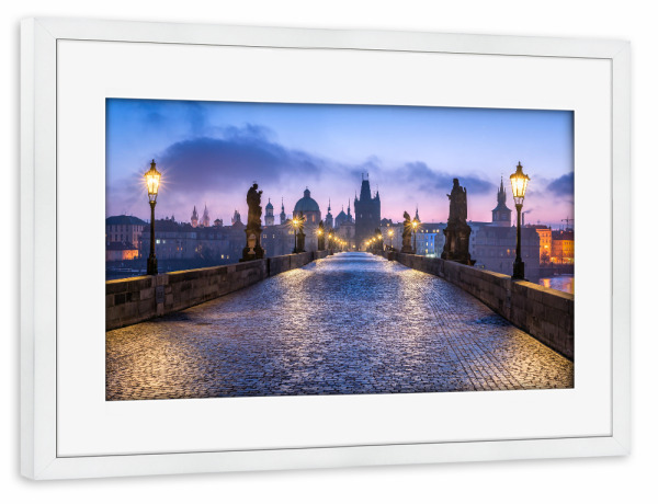 Poster mit Rahmen weiß "Karlsbrücke in Prag, Tschechien" artboxONE - Architektur,Städte / Prag