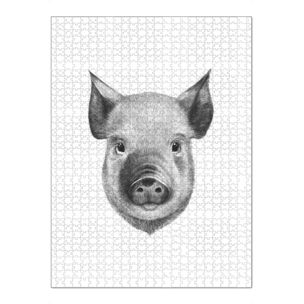 Puzzle Ravensburger "Pig boy" artboxONE - Tiere,Schwarzweiß - Pig,Black and white,Cute,Graphic - Bild pig