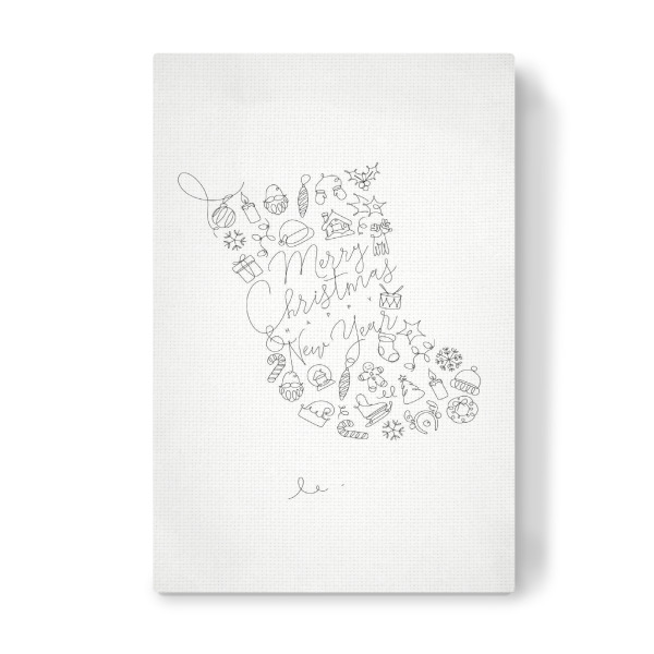 Leinwandbild "Pen line christmas tree toy socks" artboxONE - Schwarzweiß,Weihnachten